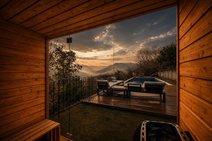 Sauna panoramique face à la serra